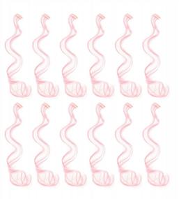 img 4 attached to SWACC 12 Pcs Curly Wavy One Color Party Highlights Clip On In Hair Extensions Colored Hair Streak Synthetic Hairpieces (Pink)