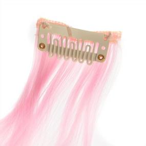 img 3 attached to SWACC 12 Pcs Curly Wavy One Color Party Highlights Clip On In Hair Extensions Colored Hair Streak Synthetic Hairpieces (Pink)