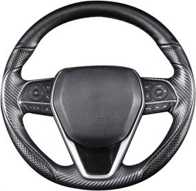 img 4 attached to Premium Matte Black Carbon Fiber & Nappa Leather Steering Wheel Cover - Hand-Stitched Wrap for Toyota RAV4 SUV 2019-2021, Avalon 2019-2021, Camry 2018-2021, Corolla 2020-2021