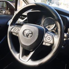 img 2 attached to Premium Matte Black Carbon Fiber & Nappa Leather Steering Wheel Cover - Hand-Stitched Wrap for Toyota RAV4 SUV 2019-2021, Avalon 2019-2021, Camry 2018-2021, Corolla 2020-2021