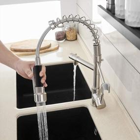 img 3 attached to Brushed Nickel Stainless Steel Single Handle Kitchen Faucet With Pull-Down Sprayer - Contemporary Design (Model: 866026SN)