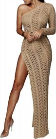 img 4 attached to Sexy Knitted One Shoulder Maxi Dress With High Slit And Crochet Design - Perfect Swimsuit Beach Cover Up For Women By Nihsatin