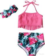 👙 adorable infant baby girl bikini swimsuit set - vibrant tassels, floral print, watermelon & pineapple design, bowknot detail - perfect toddler bathing suit for summer fun! logo