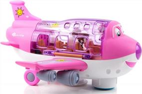 img 4 attached to Fun-Filled Toy For Kids: Toysery Bump And Go Airplane In Pink Cargo With Flashing LED Lights And Sounds For Boys & Girls Aged 3-12