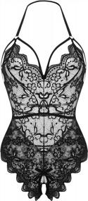 img 4 attached to Klier Sexy Lace Bodysuit For Women - Sheer Strappy Mini Babydoll With Deep V-Neckline - Naughty Lingerie Teddy For A Sensual Look