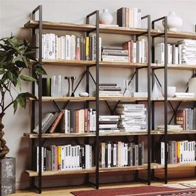 img 2 attached to Vintage Industrial Double Wide Bookcase With 5 Large Shelves - Perfect For Home Decor And Office Displays