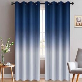 img 4 attached to Yakamok Blue And Greyish White Thickening Polyester Ombre Curtains, Light Blocking Gradient Color Curtains, Room Darkening Grommet Window Drapes For Living Room/Bedroom (2 Panels, 52X84 Inch)