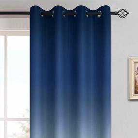 img 3 attached to Yakamok Синие и серовато-белые утолщенные полиэфирные шторы Ombre, светонепроницаемые градиентные цветные шторы, затемняющие оконные шторы с втулкой для гостиной / спальни (2 панели, 52X84 дюйма)