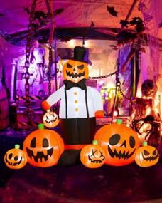 img 3 attached to Gaiatop 8 FT Halloween Decorations Outdoor Inflatable Pumpkin, 7 тыквенных комбо-наборов со встроенными светодиодными фонарями, Halloween Inflatable, подходит для двора, сада, газона, крыльца