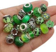 50pcs assorted green resin imitation glass european large hole beads rhinestone metal spacer charms bead assortments for diy crafts bracelets necklaces jewelry making ( m574-green) logo