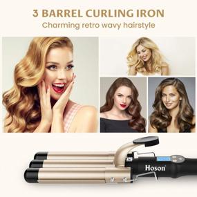 img 3 attached to Hoson 3 Barrel Curling Iron Hair Waver, 1 Inch Ceramic Tourmaline Mermaid Crimper Beach Waves Wand (Champagne Gold)
