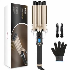 img 4 attached to Hoson 3 Barrel Curling Iron Hair Waver, 1 Inch Ceramic Tourmaline Mermaid Crimper Beach Waves Wand (Champagne Gold)
