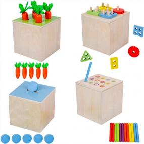 img 4 attached to Улучшите когнитивное развитие с набором деревянных игрушек Монтессори Willway 4-в-1 для малышей - идеально подходит для сортировки, укладки, сопоставления и цветных капель