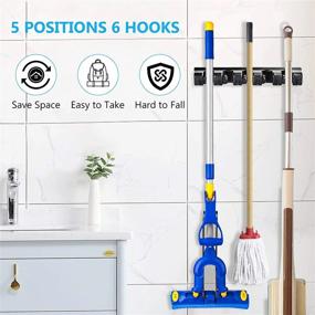 img 3 attached to ONMIER Wall Mounted Mop And Broom Holder Organizer With 6 Hooks And 5 Positions For Garden And Garage Tools - Pack Of 2