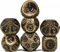 7pcs ancient bronze metal dnd dice set - cobblestone pattern polyhedral dungeons & dragons role playing game dice for tabletop games. logo