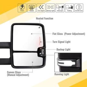 img 3 attached to Sanooer Switchback Towing Mirrors For 2003-2007 Chevy Silverado Suburban Avalanche Tahoe GMC Sierra Yukon Cadillac Escalade With Power Glass Dynamic Turn Signal Light Backup Lamp Heated Pair Set