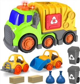 img 4 attached to Garbage Truck Toy Set For 1-4 Year Old Toddlers | 2 Garbage Cans, Bulldozer Forklift, Trash Truck W/ Sound & Light, Recycling Playset | Christmas Birthday Gift Idea For Boys & Girls
