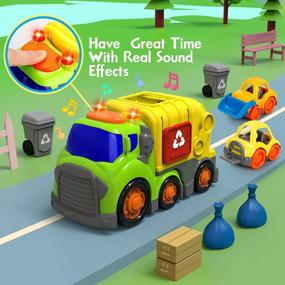 img 3 attached to Garbage Truck Toy Set For 1-4 Year Old Toddlers | 2 Garbage Cans, Bulldozer Forklift, Trash Truck W/ Sound & Light, Recycling Playset | Christmas Birthday Gift Idea For Boys & Girls
