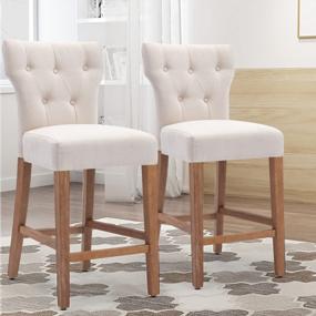 img 3 attached to NOBPEINT 25 Inch Fabric Upholstered Barstool Solid Wood Legs, Beige(Set Of 2)