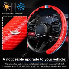 img 1 attached to Karltys Compatible With Steering Wheel Cover For BMW Carbon Fiber Car Steer Wheel Covers Leather Sport Auto Accessories Red 3PCS