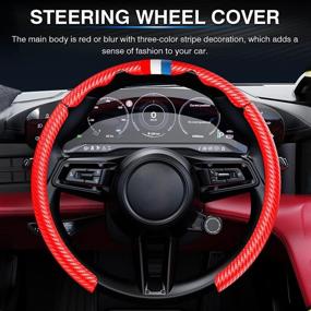 img 3 attached to Karltys Compatible With Steering Wheel Cover For BMW Carbon Fiber Car Steer Wheel Covers Leather Sport Auto Accessories Red 3PCS