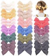 set of 32 linen hair bows clips for baby girls - 3.5in hair barrettes and hair accessories - perfect for school girls and toddlers - sold in pairs logo