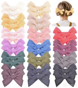 img 4 attached to Set of 32 Linen Hair Bows Clips for Baby Girls - 3.5in Hair Barrettes and Hair Accessories - Perfect for School Girls and Toddlers - Sold in Pairs