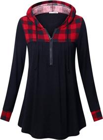 img 4 attached to Women'S Zip V Neck Tunic Shirt, Lightweight Plaid Long Sleeve Tops