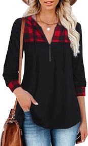 img 3 attached to Women'S Zip V Neck Tunic Shirt, Lightweight Plaid Long Sleeve Tops