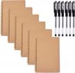 set of 6 a5 soft cover spiral notebooks with 100 ruled pages, ideal for work, journaling, planners, and notetaking. includes 6 pens for writing and drawing. perfect school supplies. logo