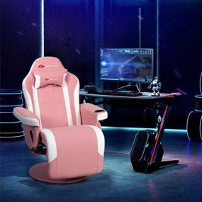 img 3 attached to Массажное игровое кресло Goplus в розовом цвете - гоночное кресло с регулируемой спинкой и подставкой для ног, эргономичное компьютерное офисное кресло с высокой спинкой из искусственной кожи, вращающееся игровое кресло с подстаканником и боковой сумкой