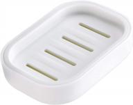 keep soap dry and clean with uviviu's plastic soap dish - easy to clean and drain, in white logo