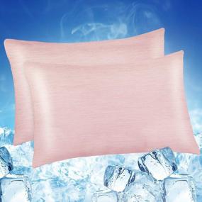 img 4 attached to Queen Size Cooling Pillowcases, 2 Pack Japanese Q-Max 0.45 Arc-Chill Cooling Fiber Pillow Cover, Breathable Soft Eco-Friendly Hidden Zipper Design (20X30 In)-Pink