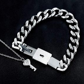 img 2 attached to Pair Of Titanium Steel Key Pendant Necklaces And Square Lock Bangle Bracelets - Perfect Valentine'S Day Gift For Couples