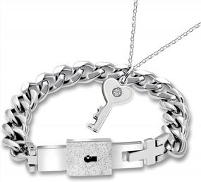 img 4 attached to Pair Of Titanium Steel Key Pendant Necklaces And Square Lock Bangle Bracelets - Perfect Valentine'S Day Gift For Couples