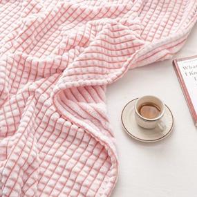 img 2 attached to Soft & Warm Flannel Blanket Throw With Grid Pattern For Home Decor - LOMAO Pink 51"X63