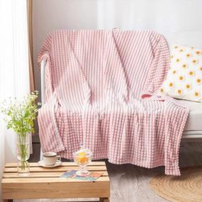 img 4 attached to Soft & Warm Flannel Blanket Throw With Grid Pattern For Home Decor - LOMAO Pink 51"X63