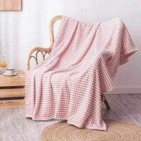img 3 attached to Soft & Warm Flannel Blanket Throw With Grid Pattern For Home Decor - LOMAO Pink 51"X63