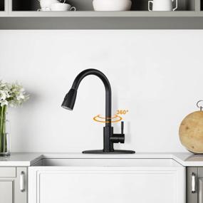 img 3 attached to WOWOW Black Kitchen Faucet With Sprayer, Pull Down Kitchen Sink Faucet Lead-Free, Stainless Steel Single Handle Kitchen Faucets With Deck Plate, 360 Swivel High Arc Single Hole RV Kitchen Faucet