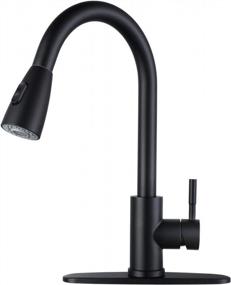 img 4 attached to WOWOW Black Kitchen Faucet With Sprayer, Pull Down Kitchen Sink Faucet Lead-Free, Stainless Steel Single Handle Kitchen Faucets With Deck Plate, 360 Swivel High Arc Single Hole RV Kitchen Faucet