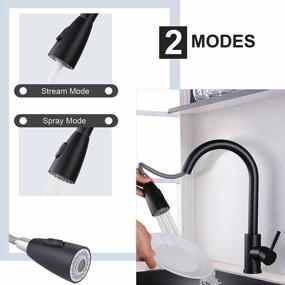 img 2 attached to WOWOW Black Kitchen Faucet With Sprayer, Pull Down Kitchen Sink Faucet Lead-Free, Stainless Steel Single Handle Kitchen Faucets With Deck Plate, 360 Swivel High Arc Single Hole RV Kitchen Faucet