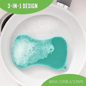img 1 attached to 🌿 GreenLife Reusable Silicone 2 Pack Sponge and Scrubber, Hygienic & Odor Resistant Dish Washing, Scratch-Free Cleaning, Dishwasher & Microwave Safe, BPA Free, Grey & Black - Ultimate Eco-Friendly Solution