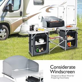 img 3 attached to Portable And Convenient: Goplus Folding Camping Kitchen Table With Storage, Windscreen, And Cook Station For Outdoor BBQ, Picnics & Parties