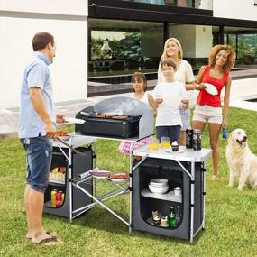 img 4 attached to Portable And Convenient: Goplus Folding Camping Kitchen Table With Storage, Windscreen, And Cook Station For Outdoor BBQ, Picnics & Parties