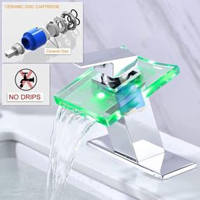 img 1 attached to Chrome LED Bathroom Sink Faucet With Glass Waterfall Spout - Single Or 3 Hole Installation, 4 Inch Centerset - Stylish And Functional Bathroom Faucet