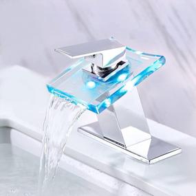 img 4 attached to Chrome LED Bathroom Sink Faucet With Glass Waterfall Spout - Single Or 3 Hole Installation, 4 Inch Centerset - Stylish And Functional Bathroom Faucet