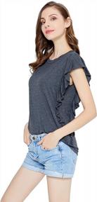 img 2 attached to Женская летняя рубашка с рюшами - BELONGSCI Повседневная свободная блузка с рукавами-крылышками