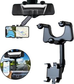 img 4 attached to 📱 360° Rotatable and Foldable Car Rear View Mirror Phone Holder – Multifunctional and Retractable Phone Holder for All Smartphones