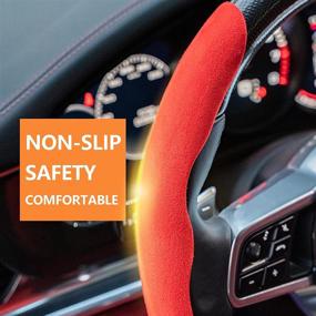 img 2 attached to Enhance Your Driving Experience with the New Red Suede Steering Wheel Cover - Sporty, Safe, and Non-Slip Car Accessory for Both Men and Women