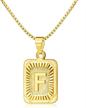 personalize your style: 18k gold plated initial necklaces for women - rectangle pendant with alphabet letters logo